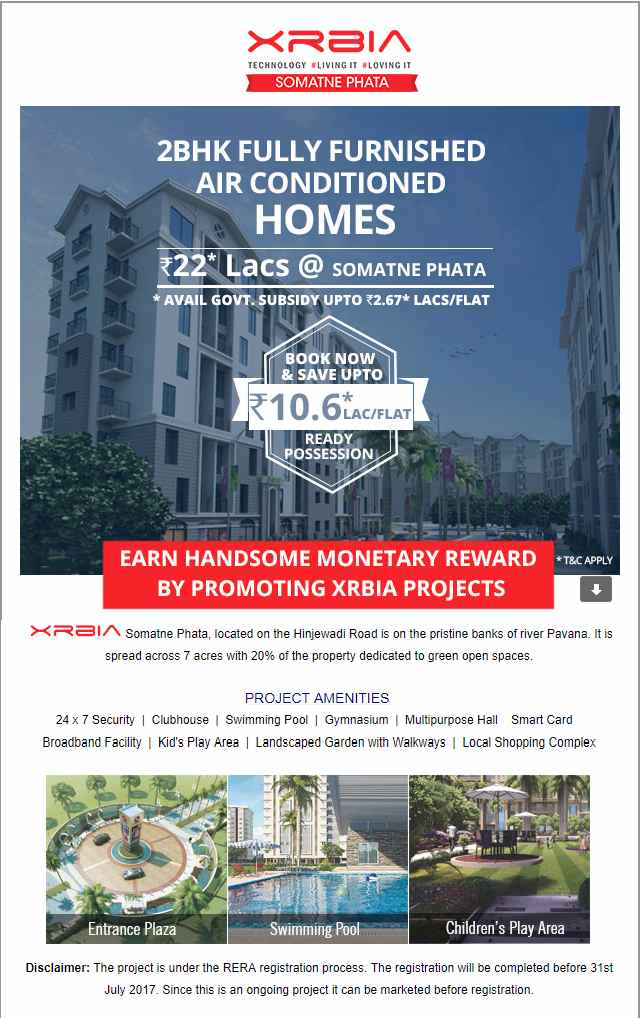 Xrbia introducing 2 BHK fully furnished air conditioned homes just at 22 lacs